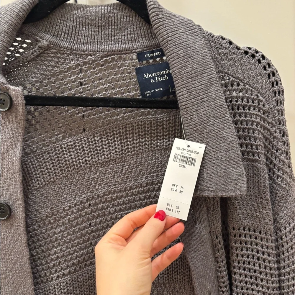 Abercrombie & Fitch Men’s Open-Knit Button-Up Cardigan in Gray - Picture 3 of 4